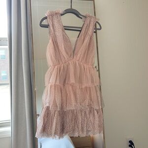 Vici Light Pink Sparkly Tulle Mini Dress